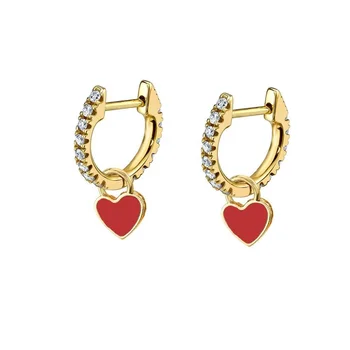 

LOZRUNVE Luxury Jewel 925 Silver Enamel Heart Charm CZ Huggie Earring Jewelry