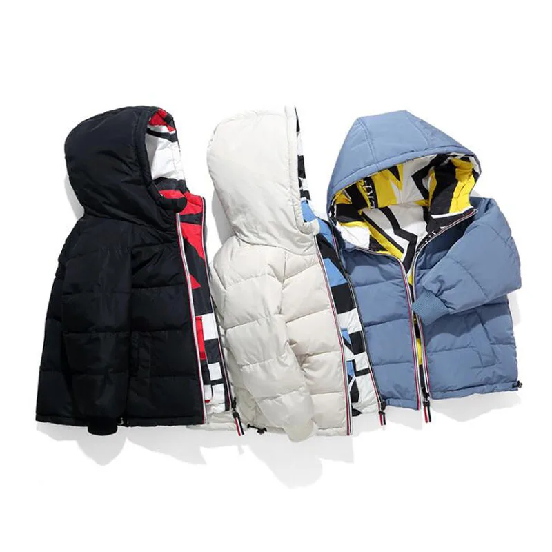 

Children's down coats 2-side wear down jackets for boys and girls hooded cartoon kids autumn winter down coats 2-8 years