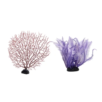 

2 Pcs Plastic Artificial Fake Coral Ornament for Fish Tank Decoration, Red & Purple