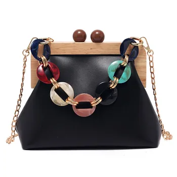 

Vintage Women Handbags Luxury Tote Bag Colorful Chain Bag Shoulder Bag Ladies Wooden Hasp Hand Bag Casual Female Hobo Bag