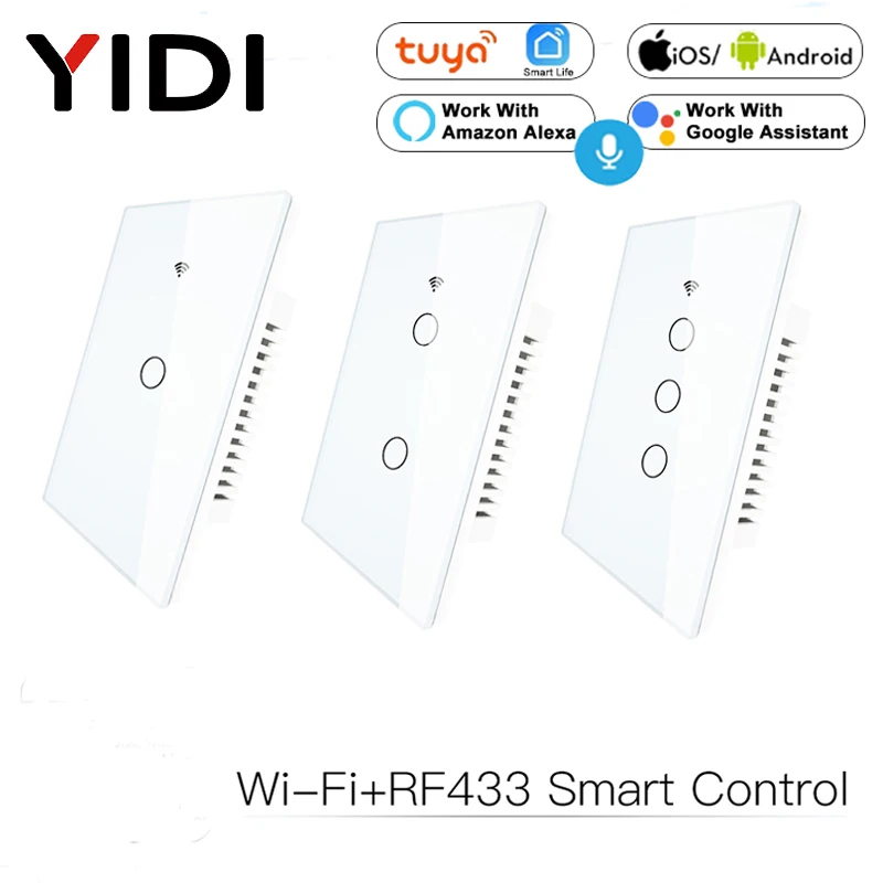Умный настенный светильник 1/2/3 банды Wi Fi стеклянная панель RF433 WiFi Smart Life Tuya APP