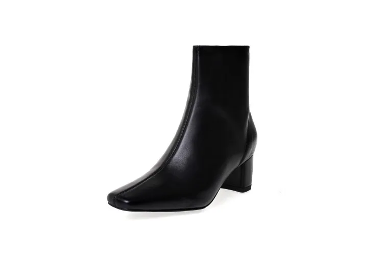 Prova Perfetto/ботильоны из натуральной кожи на молнии с квадратным носком; ботинки на квадратном каблуке; сезон осень-зима; высококачественные женские ботинки красного цвета на молнии - Цвет: black