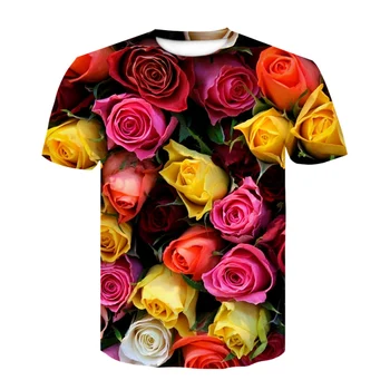 

New 3D Print colorful beautiful rose T-shirt Man Round Collar Short Sleeve tshirt Summer Fallow Men Woman Fashion T shirt 2020