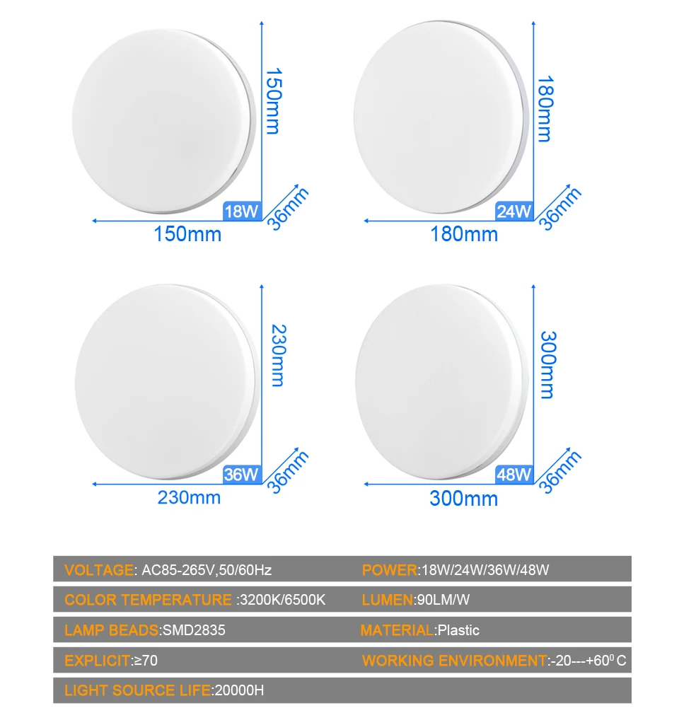 LED Ceiling Light Panel Lamp 6W 9W 13W 18W 24W 36W 48W AC85-265V Surface Mount Modern Lamp Living Room Home Lighting Panel Light