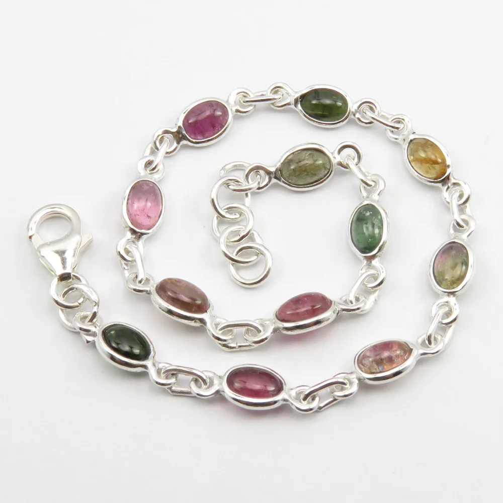 

Silver Natural Oval Tourmaline Chain Bracelet Art Gift