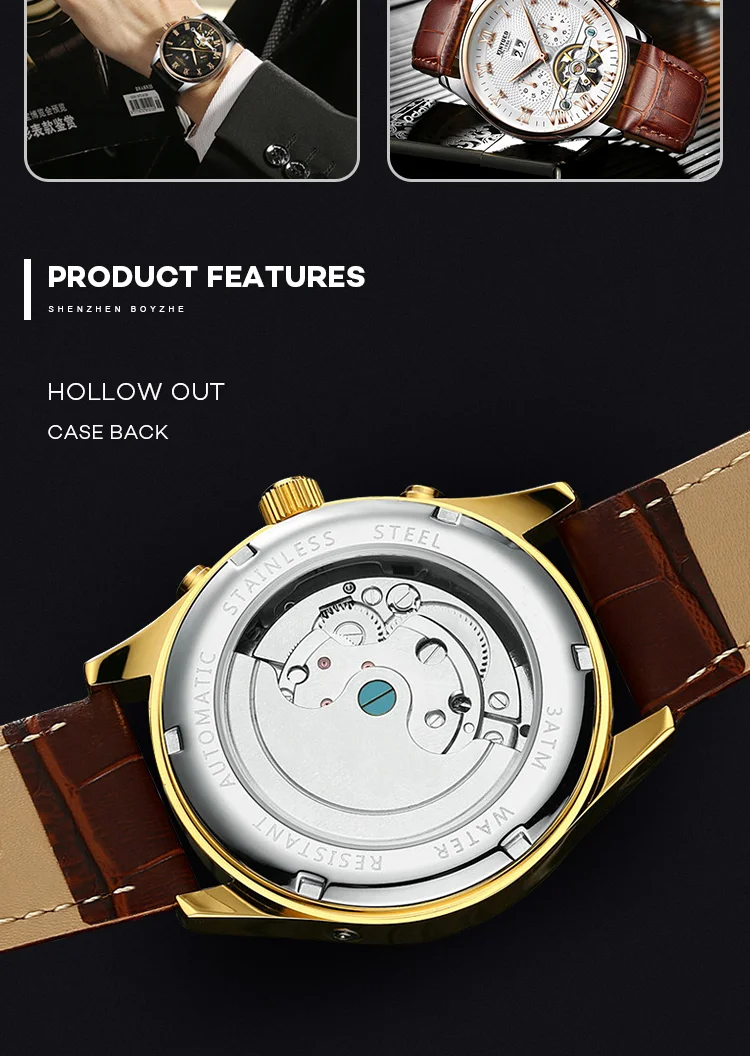Оригинальные KINYUED, Tourbillon многофункциональные автоматические мужские полые механические часы, водонепроницаемые мужские часы Relogio Masculino