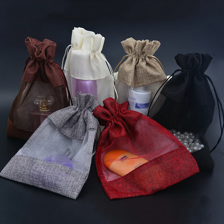 20/50/100PCS/단일 측면 투명 drawstring 황마 가방 캔디 쥬얼리 포장 웨딩 생일 파티 선물 빔 저장 가방