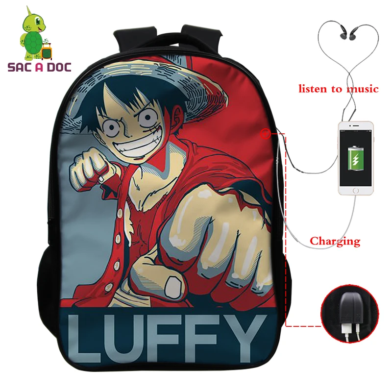 Mochila аниме один кусок рюкзаки многофункциональный USB зарядка латоп рюкзак школьные сумки для подростков девочек мальчиков путешествия рюкзак