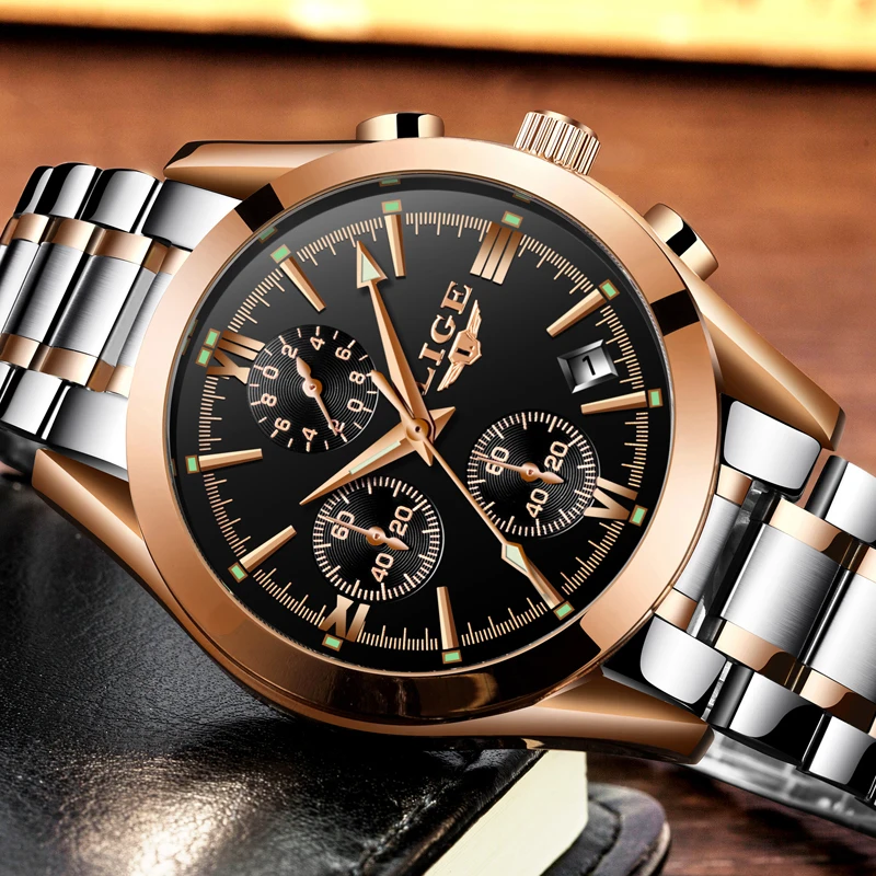 Relogio Masculino LIGE Men Top Luxury Brand Military Sport Watch Men's Quartz Clock Male Full Steel Casual Business gold watch