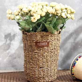 

Hemp Rope Hand-Woven Basket Customer Office Home Decoration Dried Flower Simulation Flower Flower Arrangement Basket
