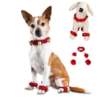 

4PCS Christmas Cat Dog Bell Collar Set Pet Collar Bow Tie Christmas Neck Strap Dog Xmas Pets Products Christmas bell decoration