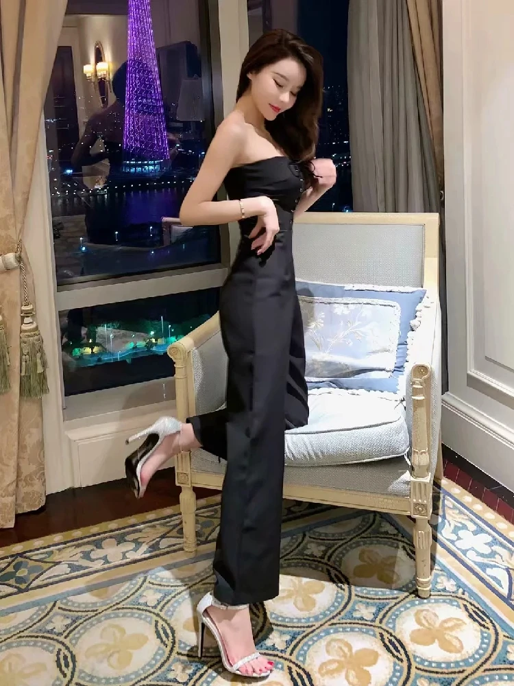 Thai Tide брендовые модные сексуальные женские с открытыми плечами с высокой талией тонкие широкие брюки со шнуровкой топ комбинезон 3 цвета