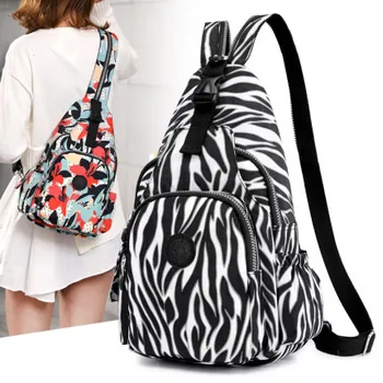 

2020 new zebra pattern washed cloth chest bag shoulder bag large capacity cloth bag waterproof travel female backpack
