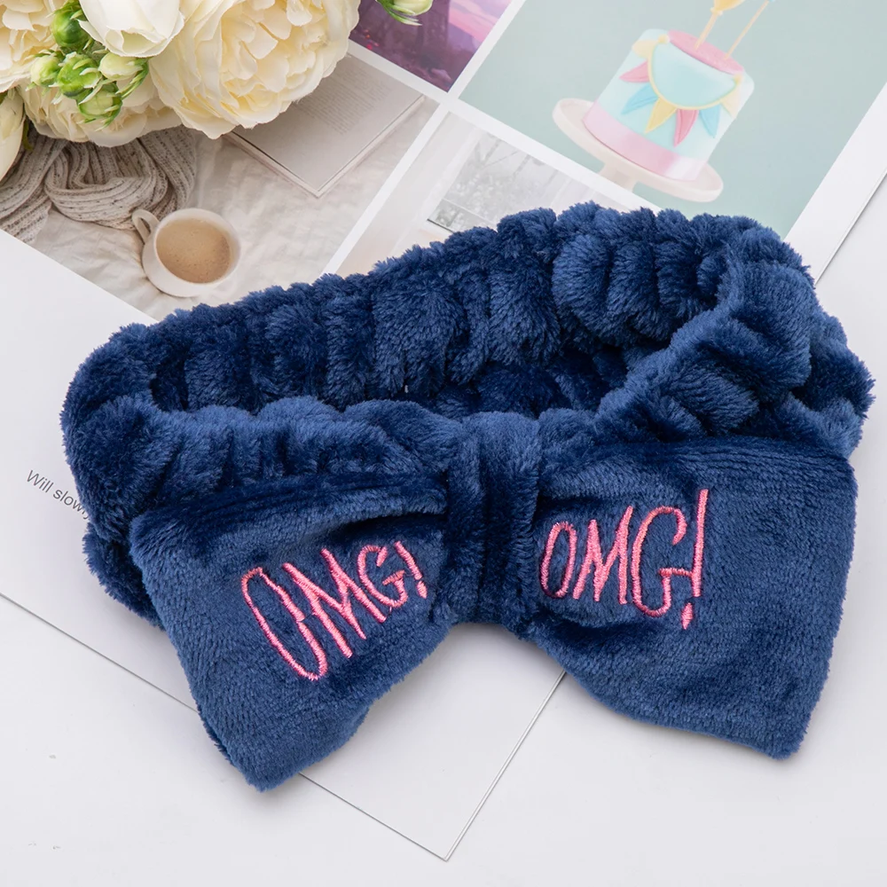 Eyelashes Extension Coral Fleece Headband Make Up Wash Face Bath Hairbands Wrap Head Women Elastic Soft Turban Hair Accessories - Цвет: omg navy