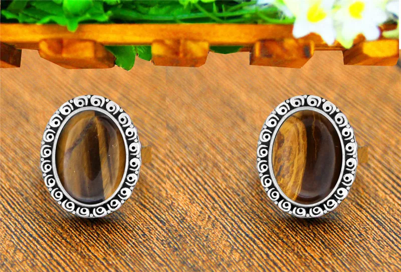 Овальный Природный камень тигровый глаз кольца для Для женщин Улитка цветок антикварная посеребренные кольца Модные украшения TR677