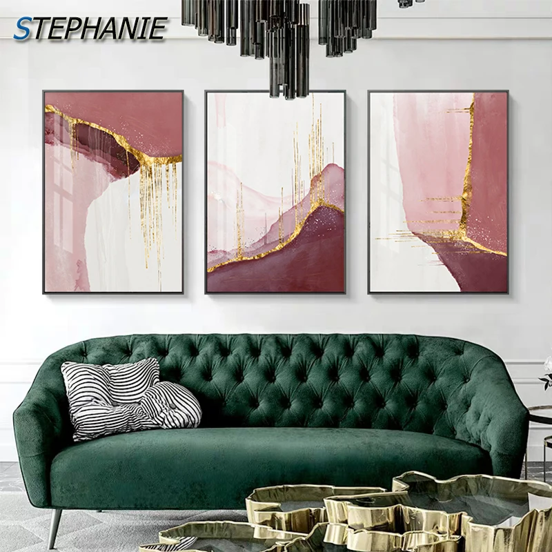 3PCS Modern Abstract Pink Gold Marble Artwork Canvas Paintings Posters  Prints Wall Art Picture Living Room Interior Home Decor - AliExpress