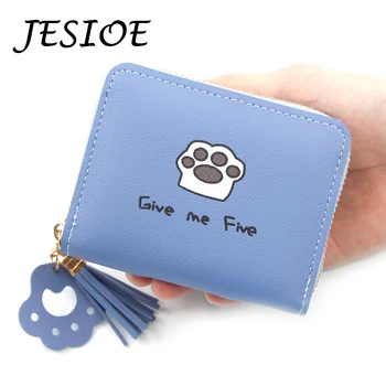 

Small Wallets Lether Tassel Purse Ladies Simple Zipper Card Bags for Women Cute Clutch Female Cat Paw Money Phone MIni Wallets