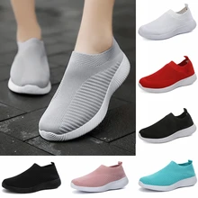 Tenis de Mujer al aire libre zapatillas Slip-On ligero de Color sólido zapatos de gimnasio deporte Tenis de las mujeres zapatos de dama sin taco zapatillas de deporte gris negro