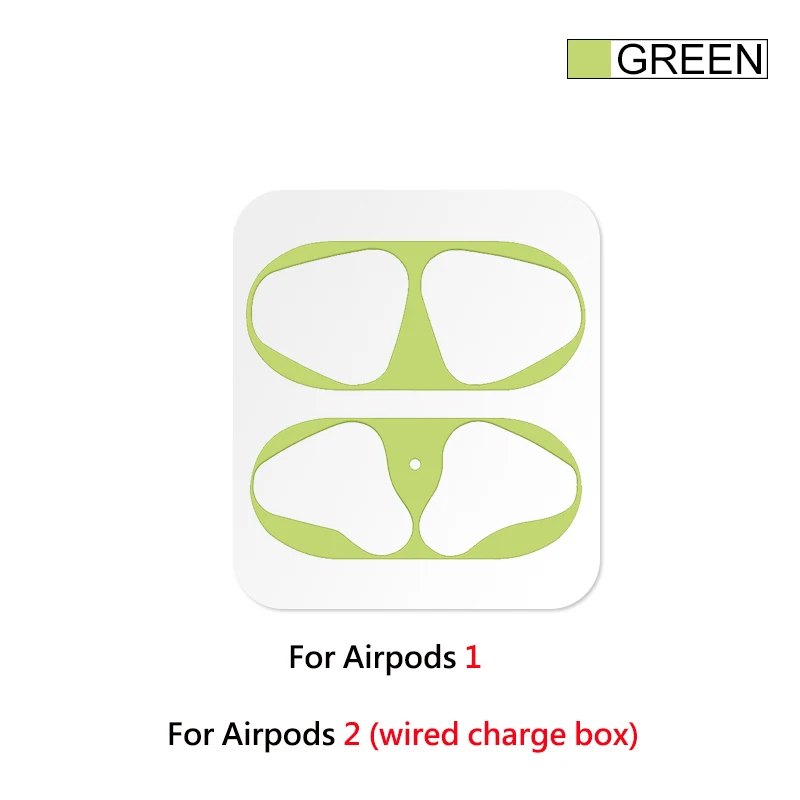 green1 Металлическая Пылезащитная наклейка для Airpods 1 2, защитная наклейка для Apple, гарнитура для Airpods, зарядная коробка, чехол, оболочка - Цвет: green1