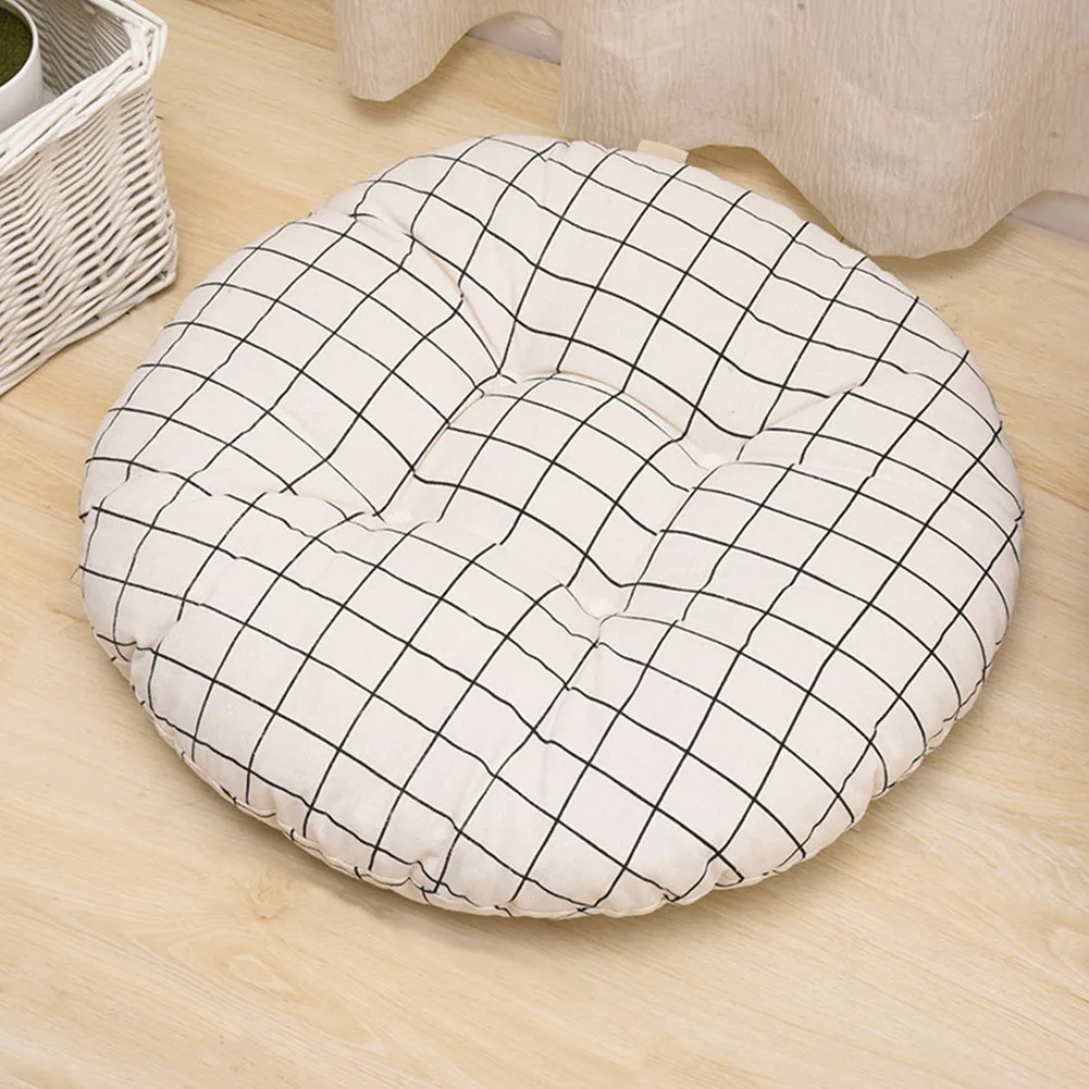 White Plaid Подушка для стула с рисунком из хлопка и льна, мягкая, утолщенная, легкая, легко моется, простая Геометрическая круглая, прочная - Цвет: White Plaid