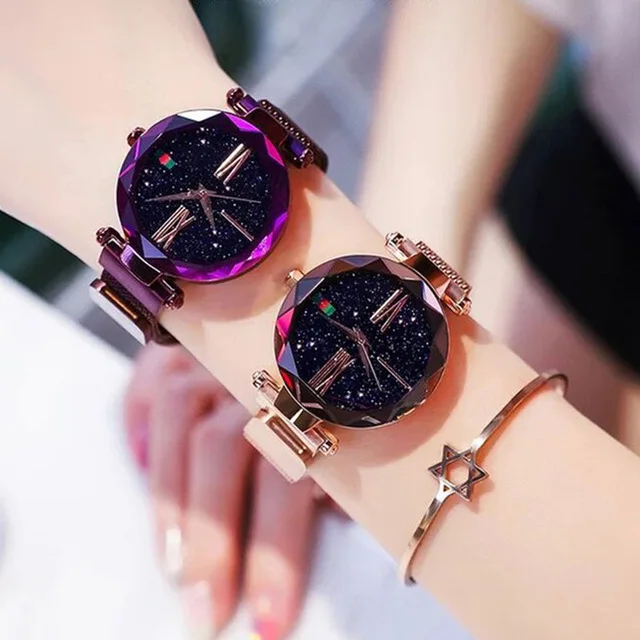 

Luxury Rose Gold Women Watch Minimalism Starry sky Magnet Buckle Fashion Casual Female Wristwatch Waterproof Roman Numeral xfcs