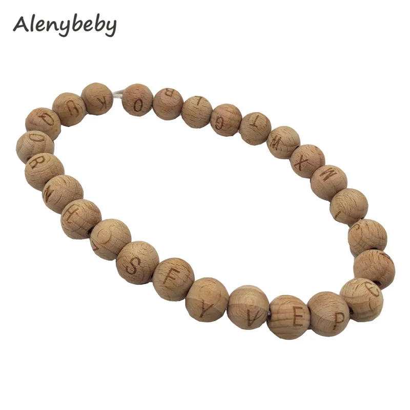 14mm 둥근 모양 너도밤 나무 나무 알파벳 문자 비즈 Teether DIY  나무..