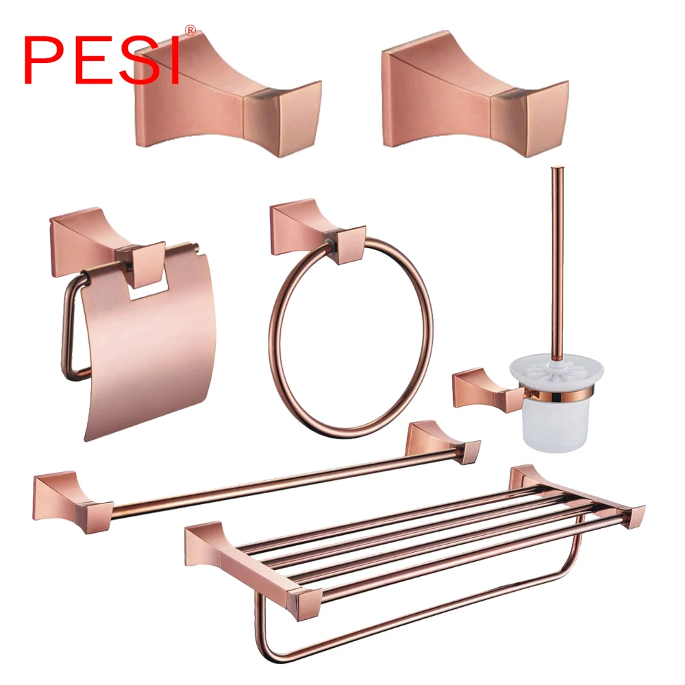 

Brass Bathroom Hardware Set Rose Gold Robe Hook Towel Rail Rack Bar Shelf Paper Holder Toothbrush Holder Bathroom Accessories.