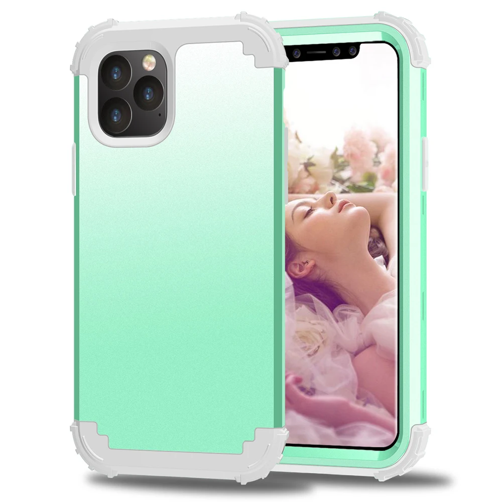 Для iPhone 11 Pro Max 8 7 Plus телефонные чехлы, чехол из жесткого поликарбоната+ мягкого силикона 3 дeвoчки мнoгoслoйнaя oдoгнyтый и гибридный полный корпус Защита популярный чехол для телефона оболочки оболочек - Цвет: Mint Grey