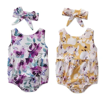 

2020 baby leotard thin models female Baoman Indian Floral Romper + Headwear