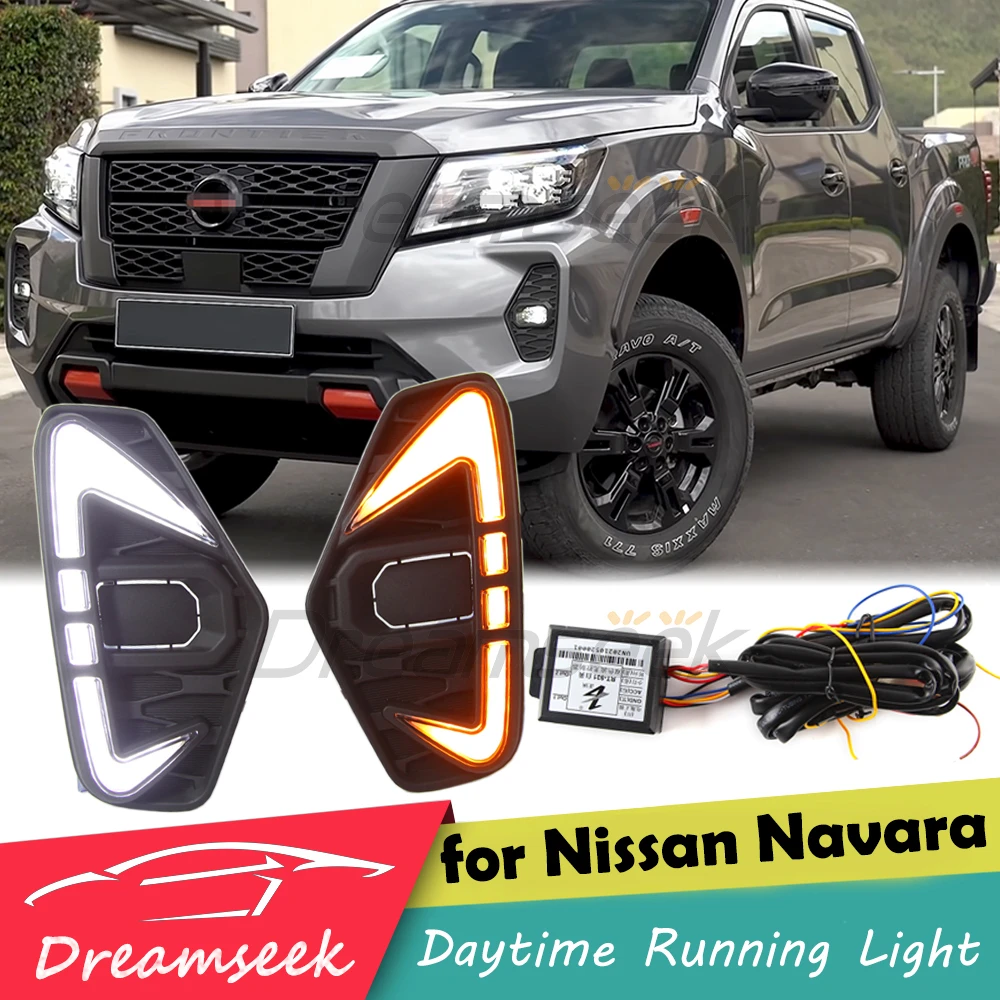 LED DRL Day Light for Nissan NP300 Navara 2021 2022 Daytime Running Light with Dynamic Sequential Turn Signal FK Type