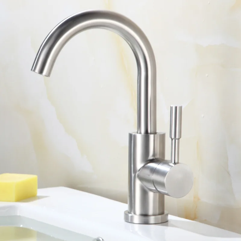 

Small Curved 304 Stainless Steel Basin Faucet Hot And Cold Toilet Bathroom Ark Tap Single Bore Wire Drawing Plant Home Wholesale