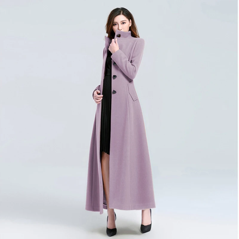 Большие размеры 2xl 3xl женское осенне-зимнее шерстяное длинное пальто Макси женский халат Верхняя одежда - Цвет: light purple