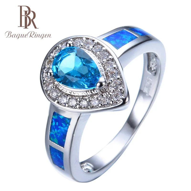 Bague Ringen 100% Настоящее серебро 925 кольцо форма 5 мм синий сапфир драгоценный камень