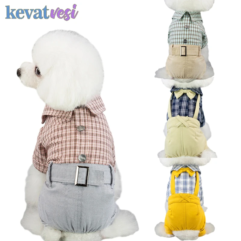 

Pet Dog Clothes Overalls Dog Plaid Four-legged Pants Cute Bow Casual Puppy Jacket Chihuahua Jumpsuits Small Medium Pet Clothing