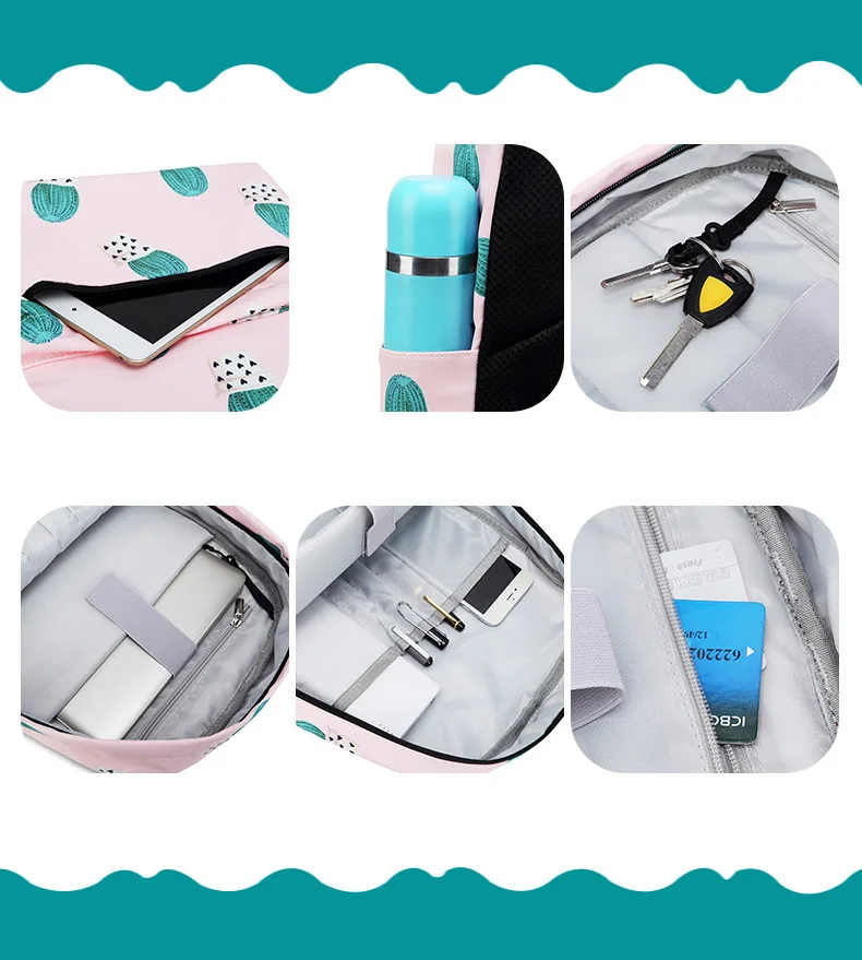 Mjoypack, водонепроницаемый, нейлон, легкий, кактус, принт, милый рюкзак для женщин, 16,5 Дюймов, средняя школа, преппи, сумка для книг