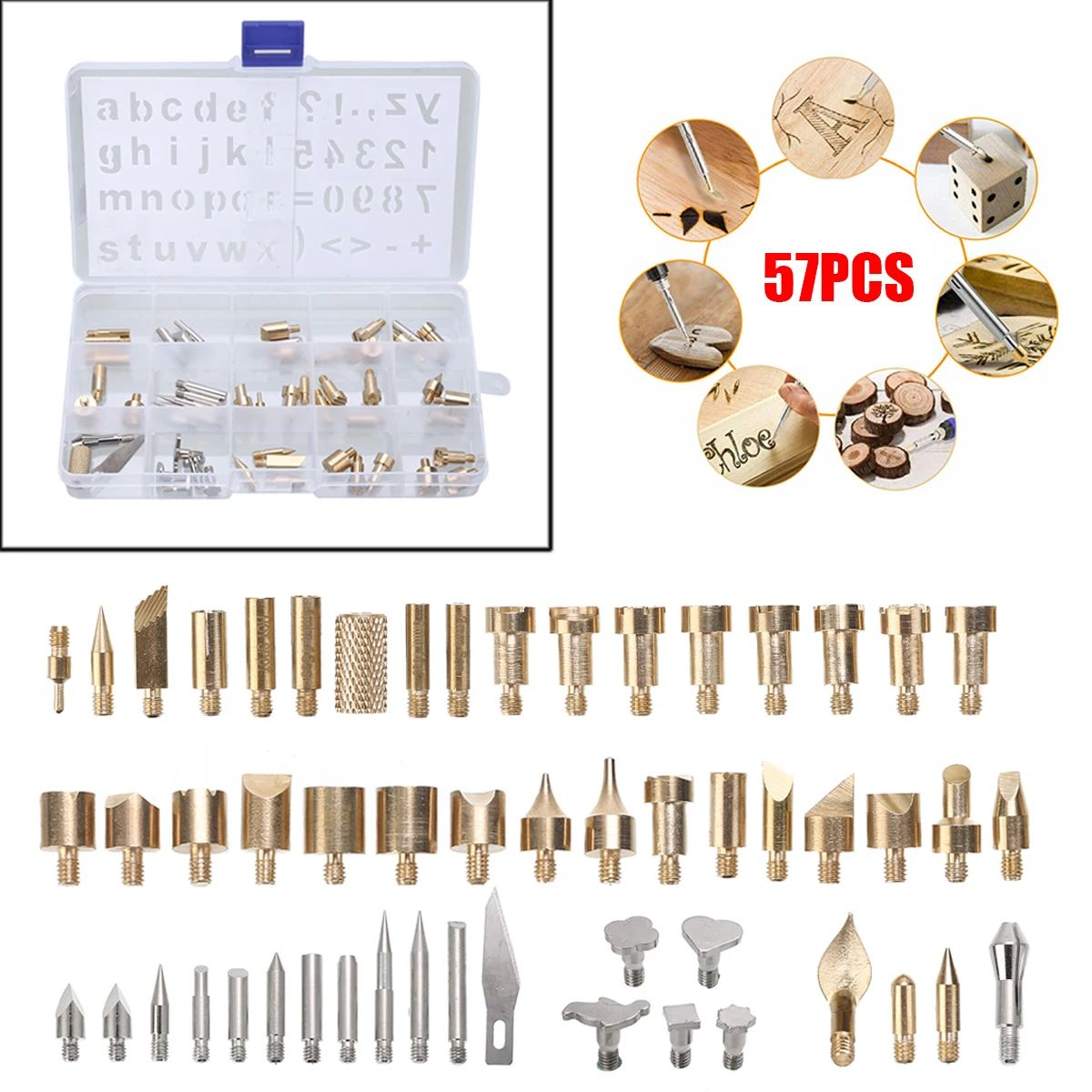 56pcs Soldering Iron Set Wood Burning Pen Tips Stencil Soldering Iron Tip Engraver Set Pen Kit Extra Tips