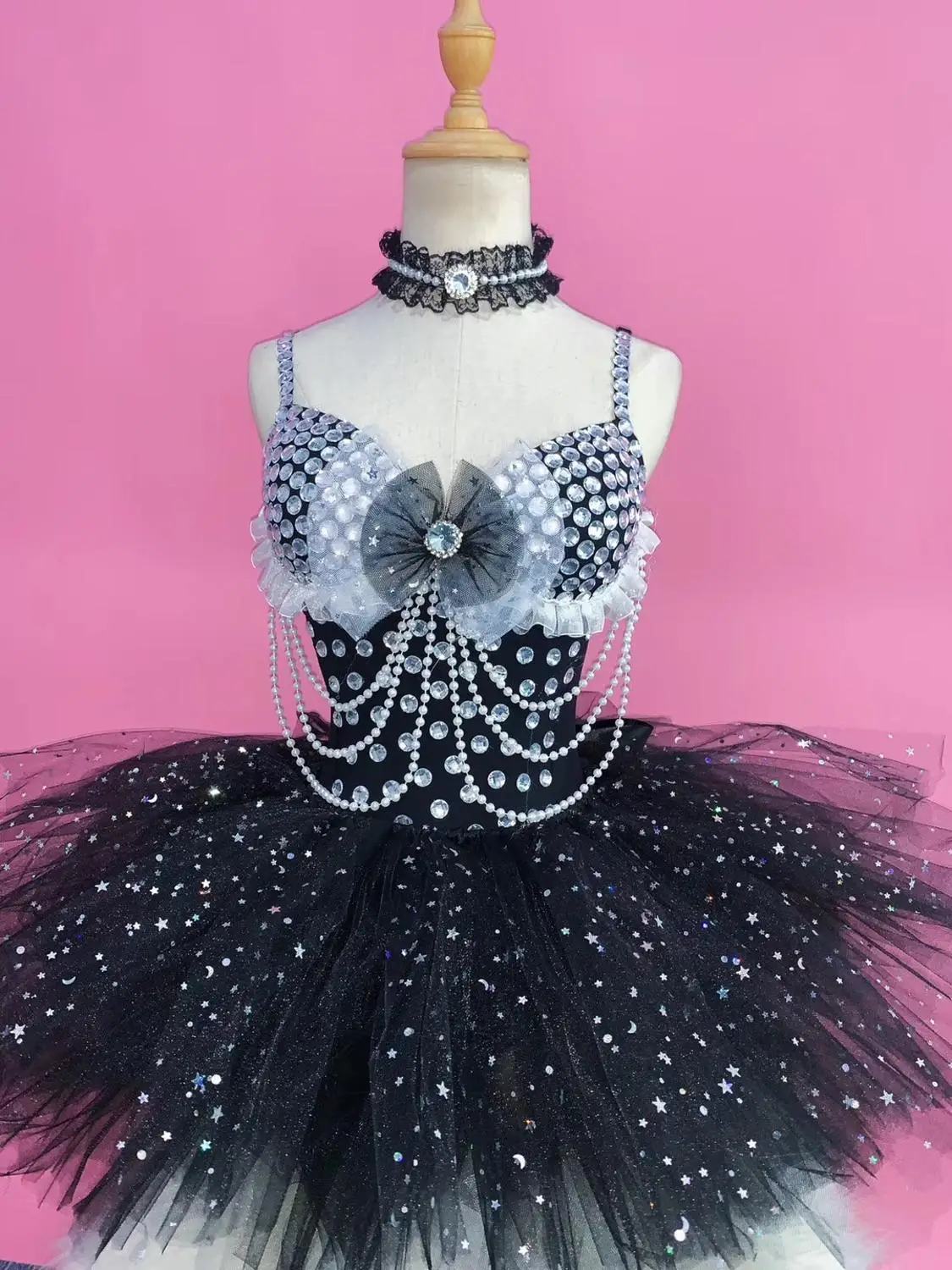 2019 Сексуальные Серебряные стразы черный купальник наряд певицы DJ DS танцевальная