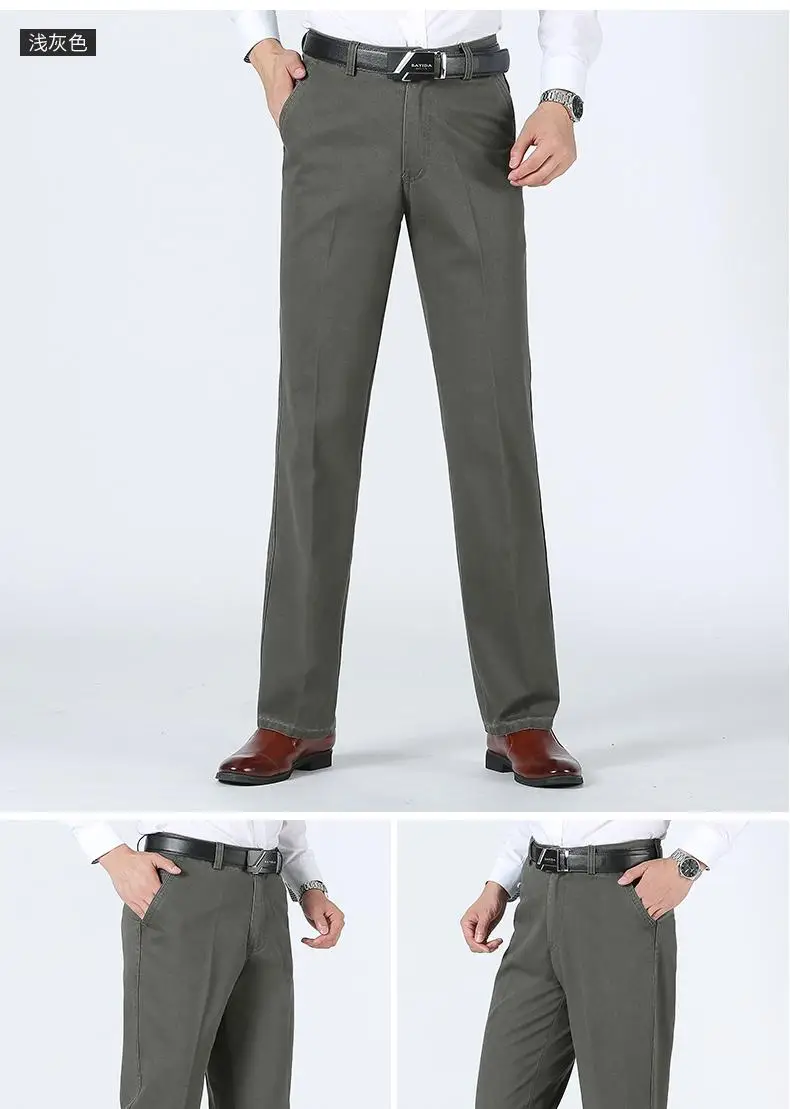 newBrand Pants Men Casual keep warm Long Trousers Male Cotton lattice straight gray Work Pant men's autumn Large size 29-42