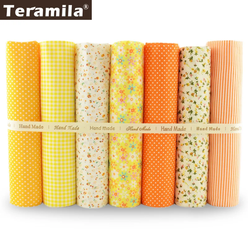 

7pcs/lot Multiple Color Cotton Fabric Floral and Dots Design for Home Textile Quilting Meter Desk Decoration Tecido To Patchwork