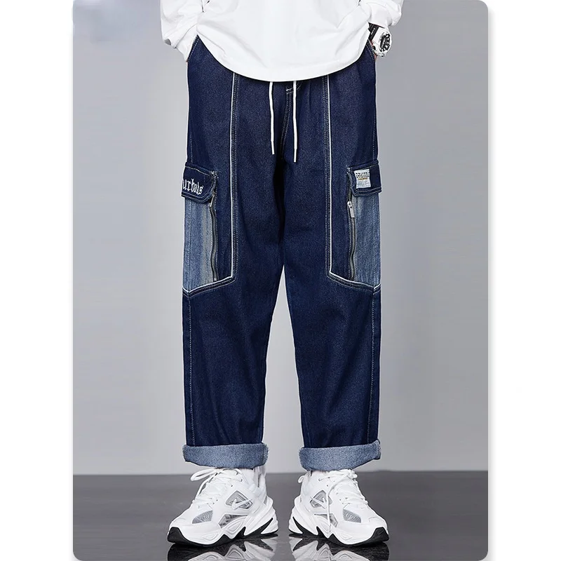 Streetwear Denim Jeans For Men Japanese Hip Hop Loose Blue Pants Wide-Leg Straight-Leg Cargo Pants Male  Fashion Harajuku Jeans 1