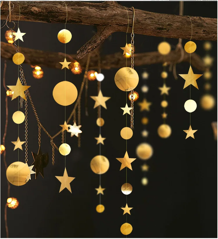 Рождественские украшения для дома 4 м МЕРЦАЮЩАЯ звезда снежинка из бумаги гирлянды кулон год Декор Noel Navidad украшения Kerst - Цвет: mixed gold