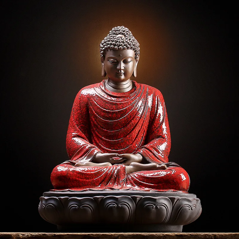 

Big Size Purple Sand Buddha Statue Crafts in Tathagata Town Residence Gift packing Living Room Ceramic Zen Decoration Amitabha