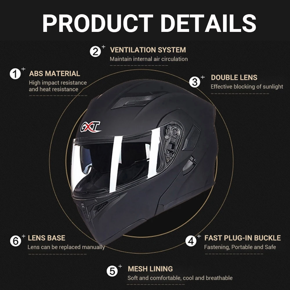 GXT Motorcycle Helmet Flip Up Motocross Helmets Men Full Face Moto Helmets Motorcycle Capacete Casco Moto With Doublel Lens
