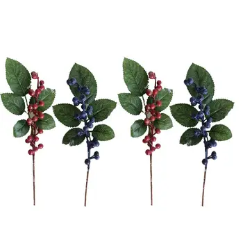 

4pcs Blueberry Twig Decor Artificial Berry Twig DIY Berry Cuttings Leaf Berry Vase Berry Festival Twig Ornament