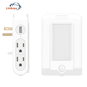 

4 LEDs Night Light 110V/60Hz 5V/2.1A Light Lighting Plug-in Wall Lamp Socket Lamp with Dual USB Port and 4 US Type 3-hole Socket