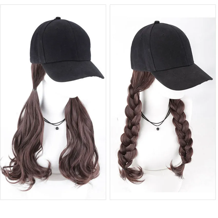 Черная бейсбольная кепка с синтетическими волосами для наращивания прямой парик