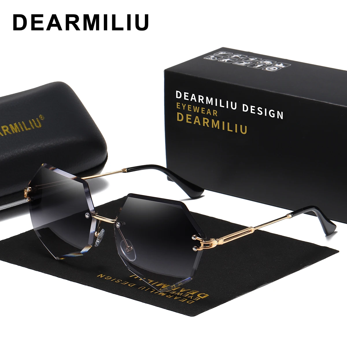 DEARMILIU, фирменный дизайн, круглые солнцезащитные очки для женщин, негабаритные, полигон,, градиентные, коричневые, розовые, без оправы, солнцезащитные очки для женщин, UV400