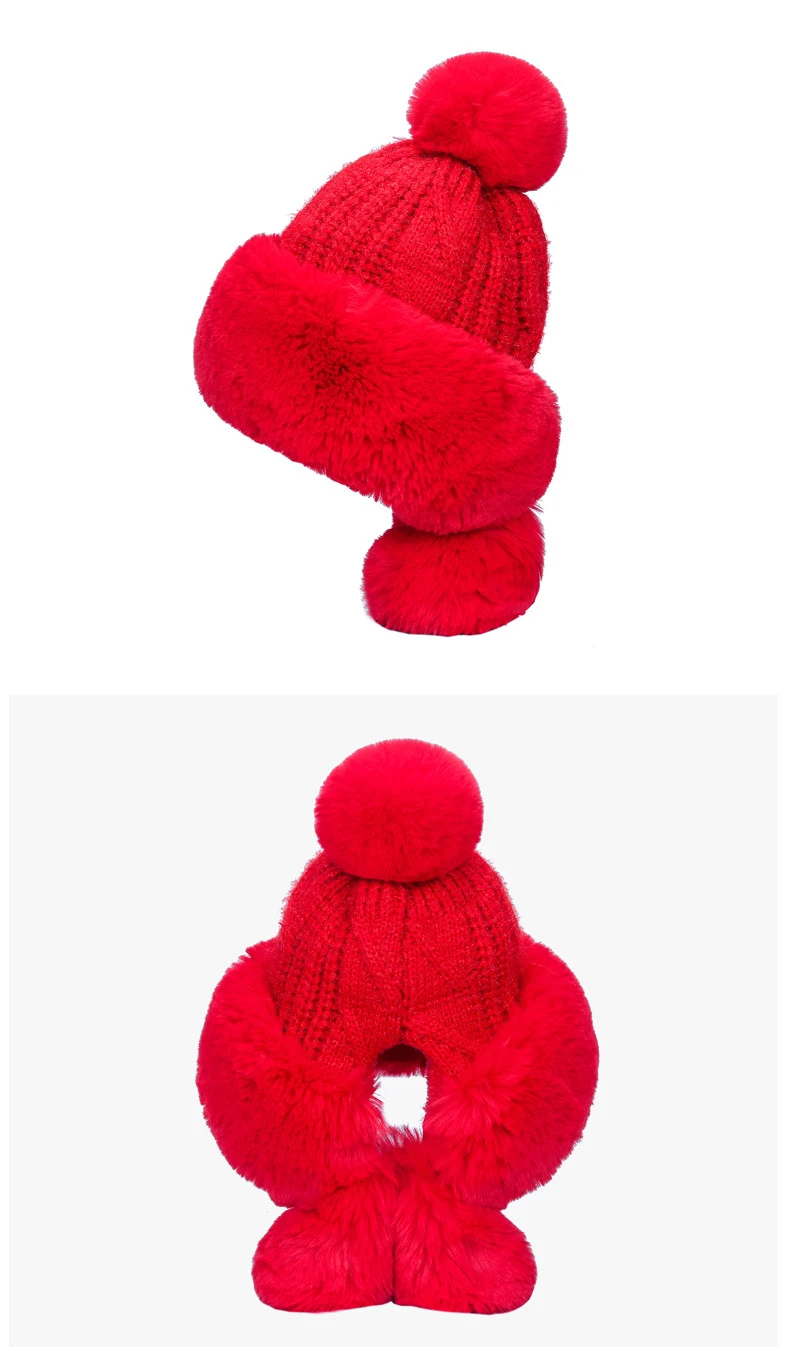 USPOP Women skullies thickened velvet knitted hats warm snow hats female winter hats cute pompom beanies