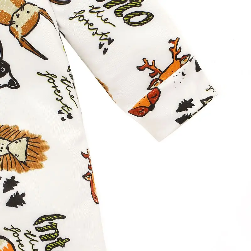 Cotton Baby Cartoon Print Jumpsuit Romper Hair Band Two Piece Boys Girls Cartoon Animal Print Spring And Autumn x