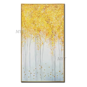 

100% Handpainted Tree Oil Painting The Yellow One Artwork Abstract Wall Art Home Decoration Mass Production Decoration Modern